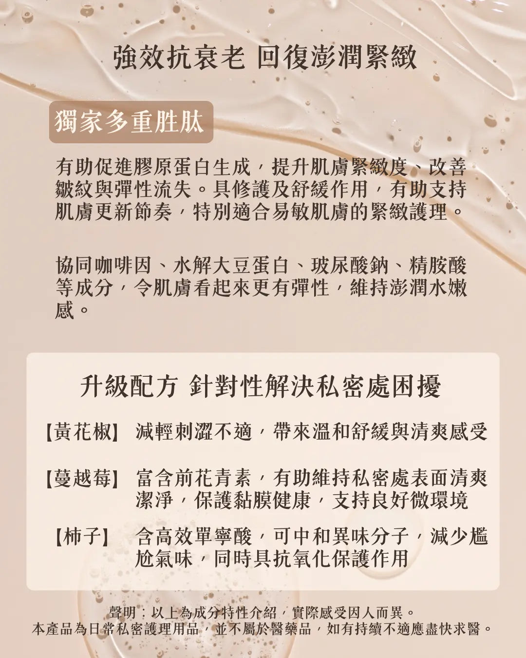 SERENE私密凝膠多重胜肽抗老配方及黃花椒蔓越莓柿子成分功效介紹