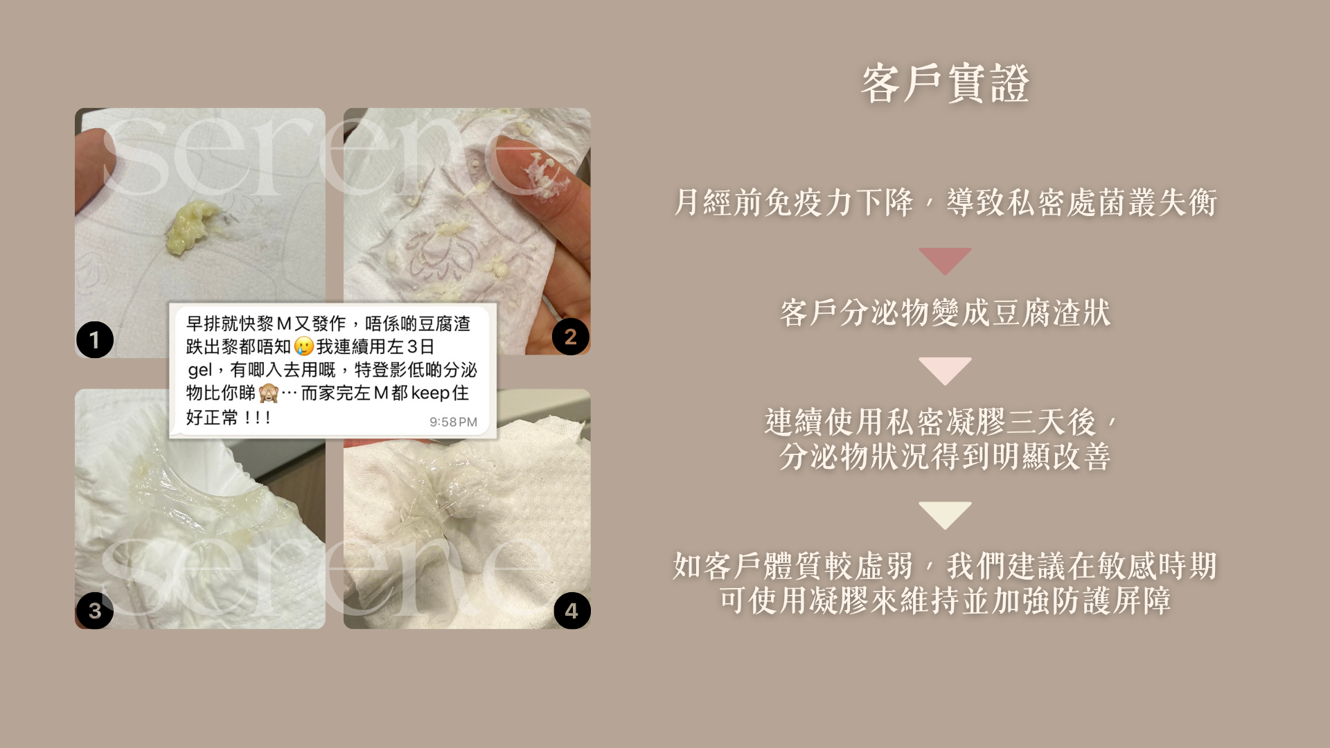 使用SERENE私密凝膠改善陰道豆腐渣狀分泌物照片及說明