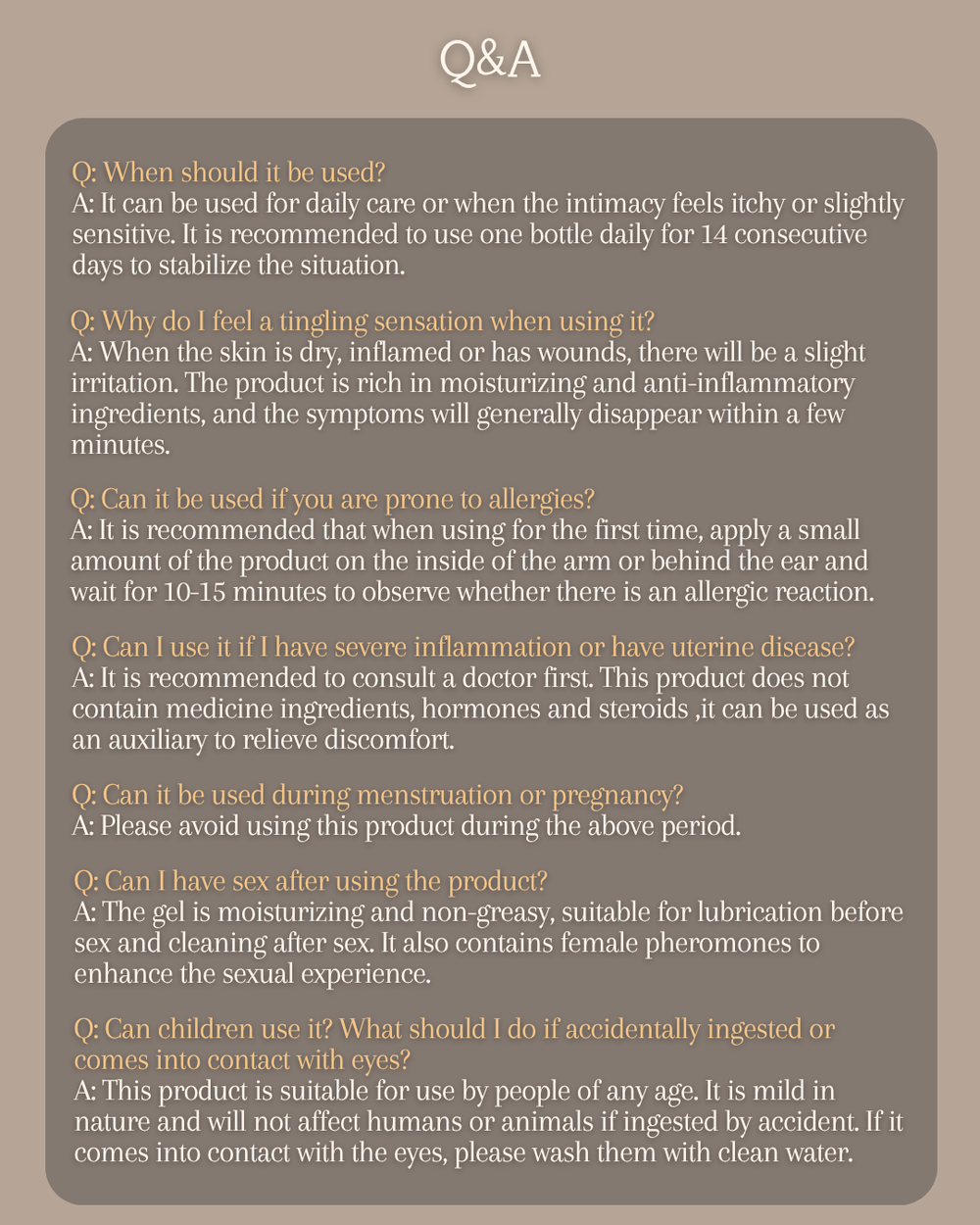Serene FAQ frequently asked questions intimate care gel