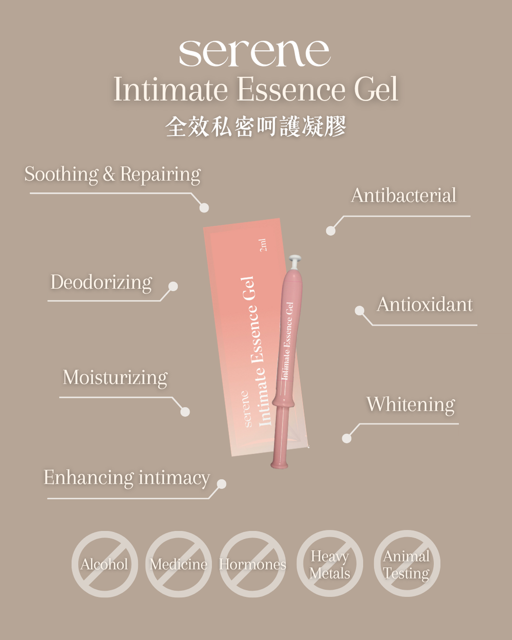 Serene Gel key effects hydration antibacterial soothing pH balance